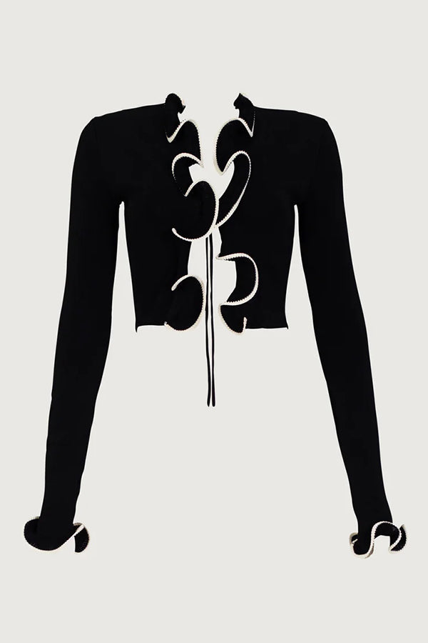 Cardigan en maille à volants confortable avec détail noué sur le devant