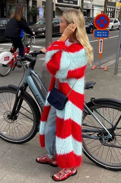 Cardigan en maille rayé oversize confortable