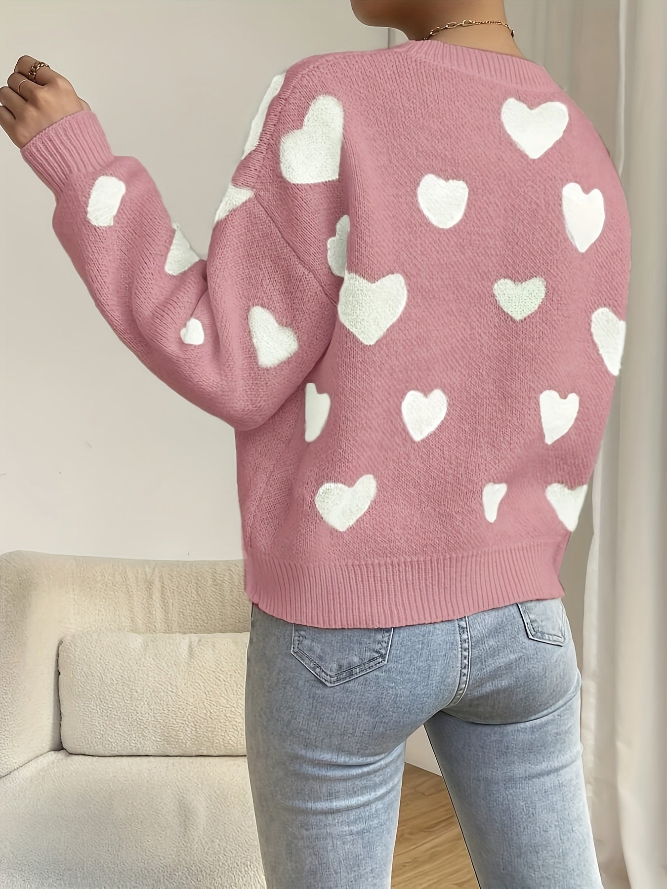 Pull Femme à Motifs Cœurs en Tricot Doux