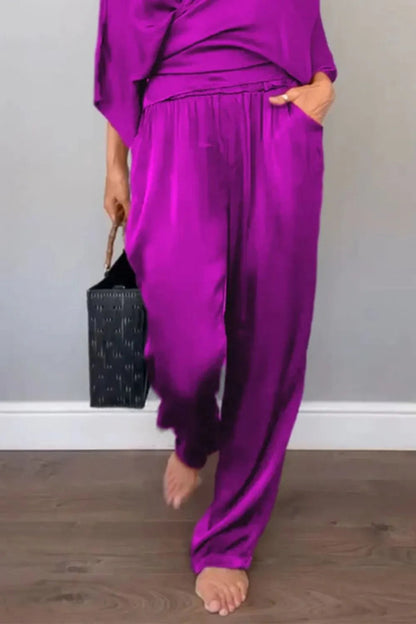 Ensemble Chic Haut Cache-cœur et Pantalon Décontracté Relaxé