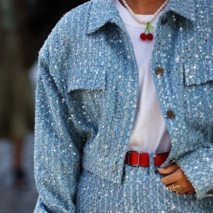 Ensemble Veste en Jean Pailletée pour Femmes