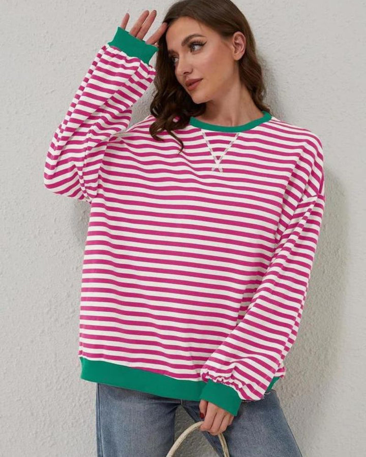 Sweatshirt Oversize Rayé Manches Longues Femmes