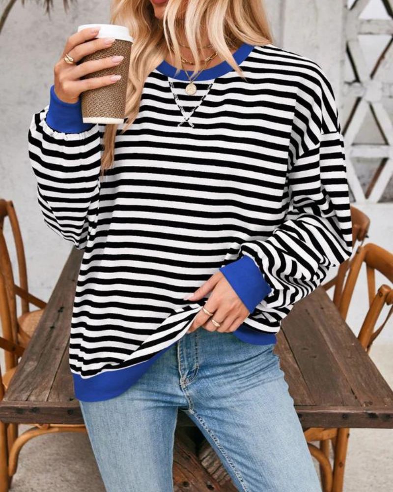 Sweatshirt Oversize Rayé Manches Longues Femmes