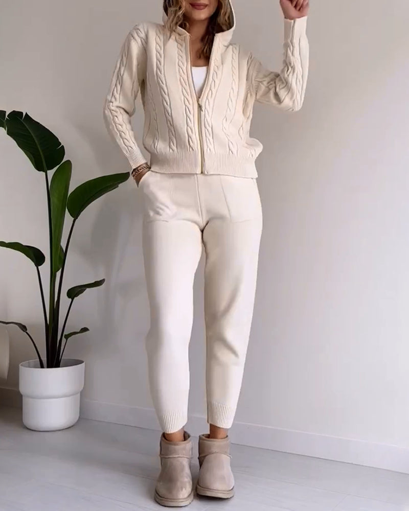 Ensemble gilet en jacquard torsadé décontracté