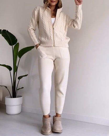 Ensemble gilet en jacquard torsadé décontracté