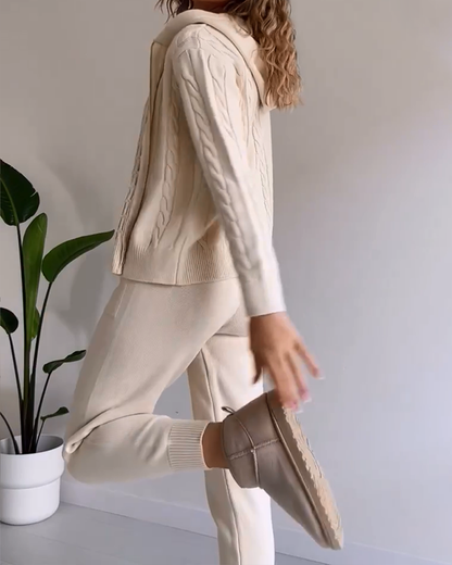 Ensemble gilet en jacquard torsadé décontracté