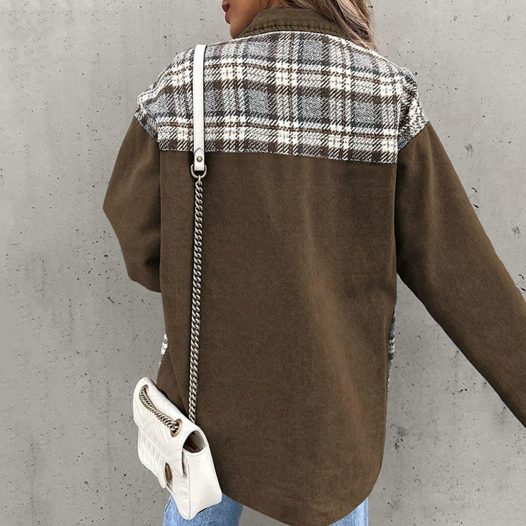 Veste à Carreaux Chic avec Col Classique pour Femme