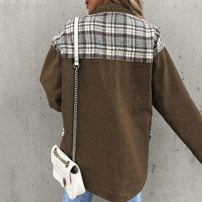 Veste à Carreaux Chic avec Col Classique pour Femme