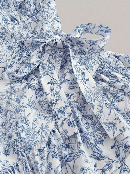 Robe Mini Florale à Col Halter et Empiècement Pour Femme