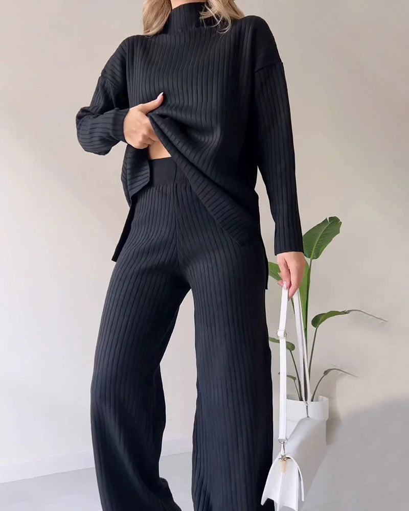 Ensemble chic deux pièces avec fente latérale élégante pour un look décontracté