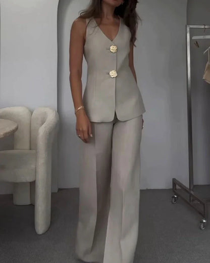 Ensemble Sophistiqué Gilet Et Pantalon Évasé Femme Pour Événements