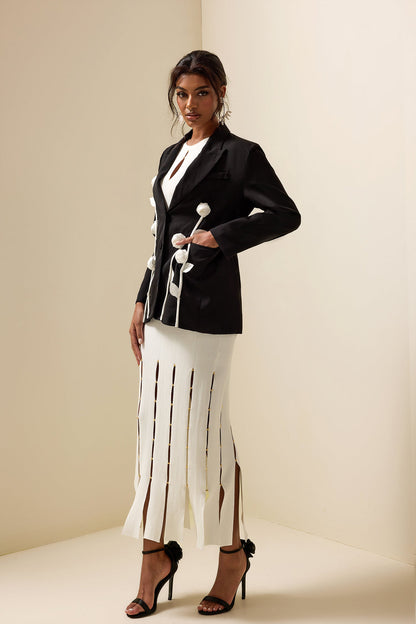 Veste Blazer à Manches Longues à Contraste Floral