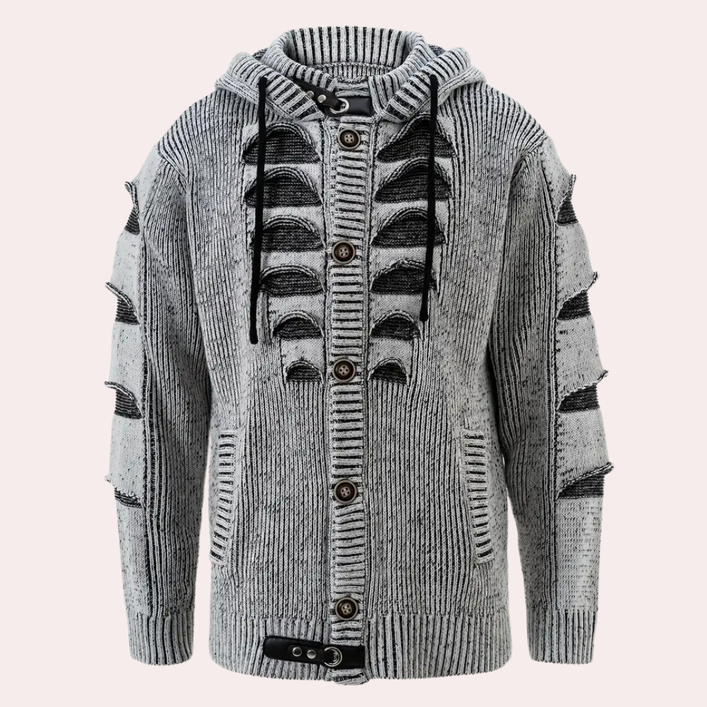 Cardigan à Capuche Boutonné en Tricot pour Homme