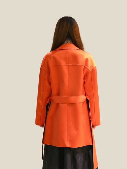 Femme Audacieux Classique Orange Rouge Trench Coat