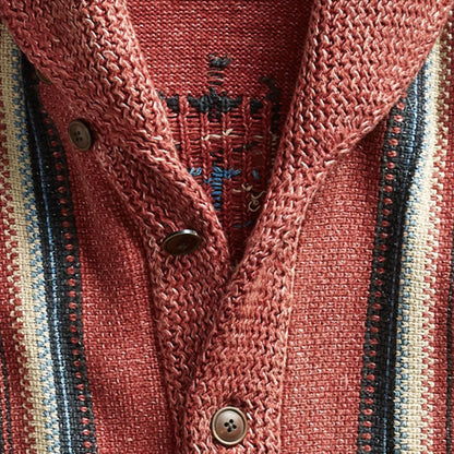 Cardigan à Col Revers Tricoté Jacquard Vintage Homme