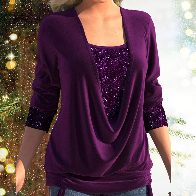 Blouse Femme Manches Longues à Sequins Élégante