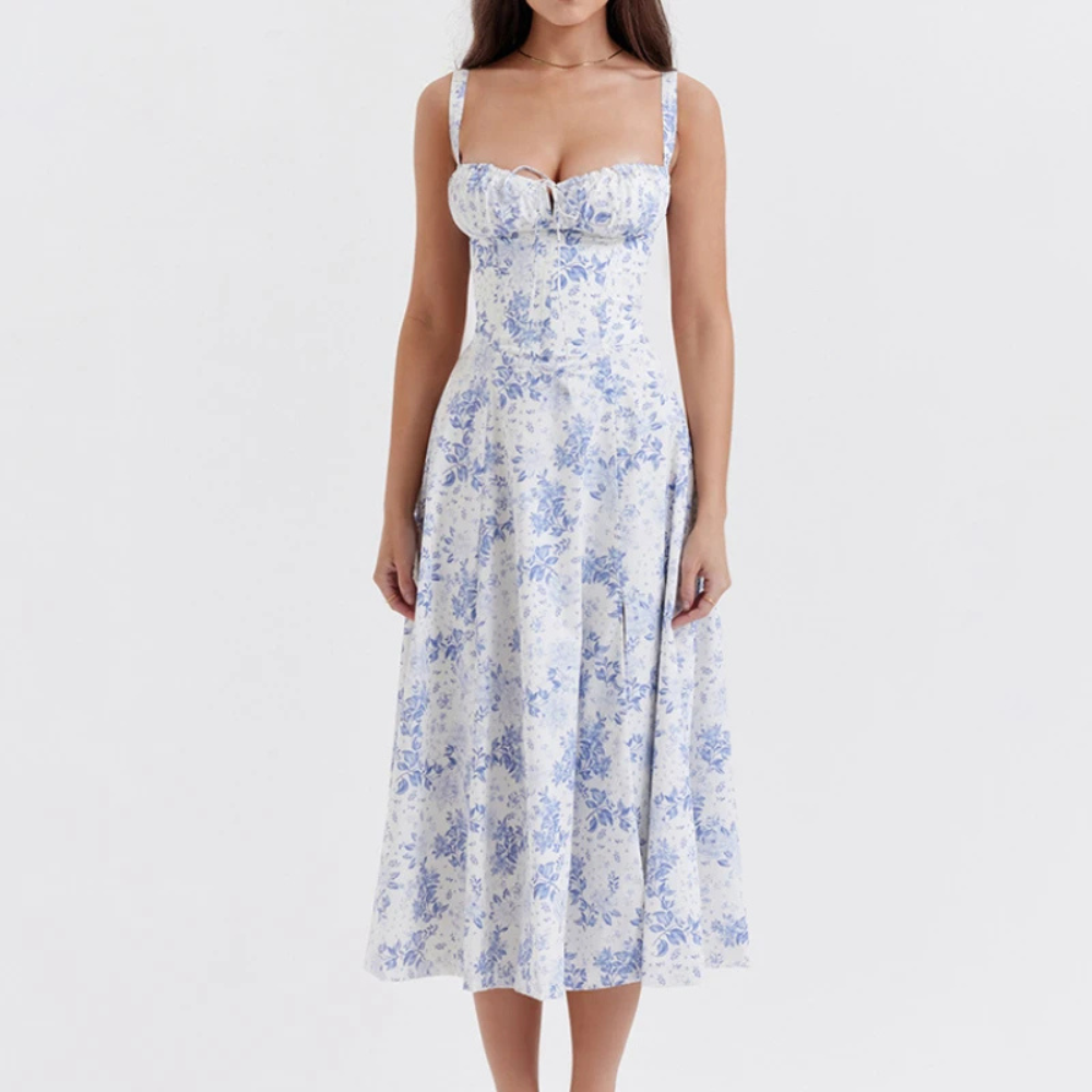 Robe Midi Bohème Florale Élégante Sans Manches