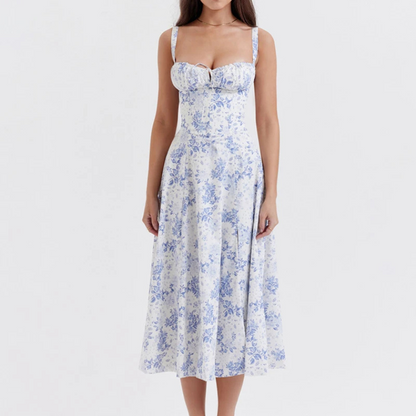 Robe Midi Bohème Florale Élégante Sans Manches