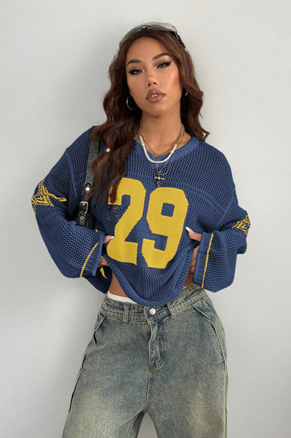 Pull en maille à col en V avec imprimé numérique confortable