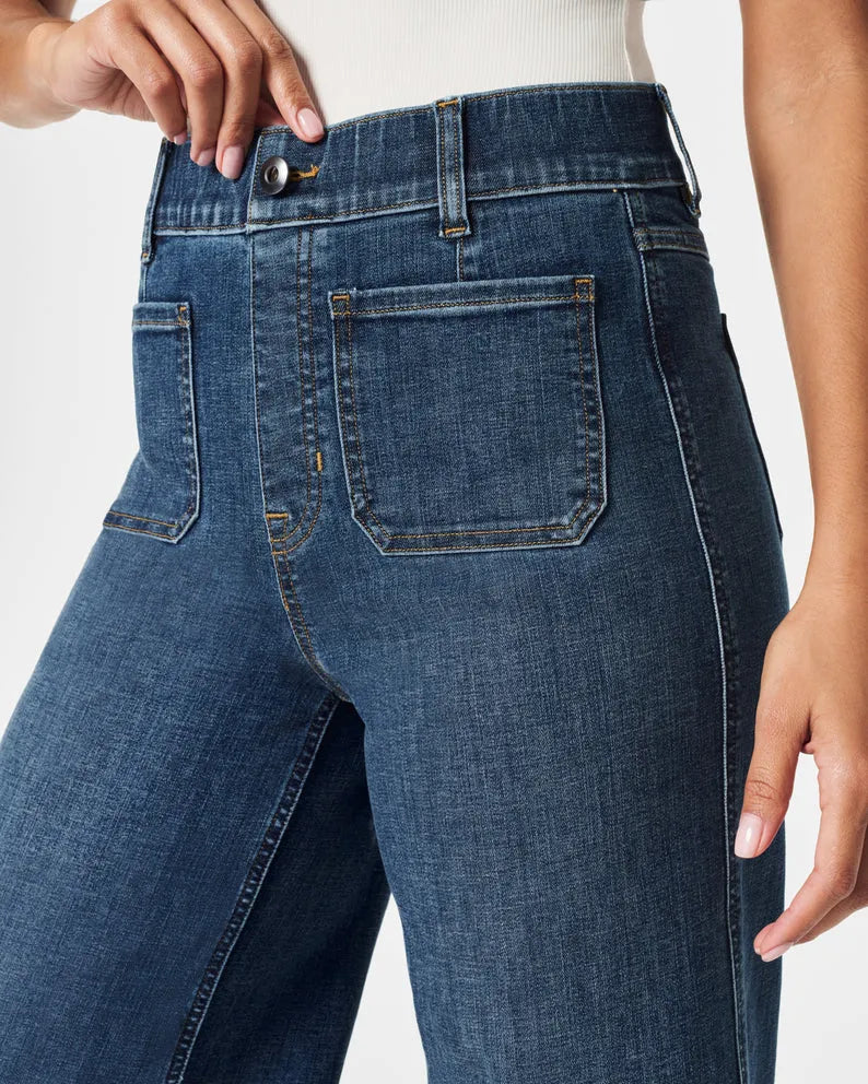 Jeans en denim taille haute à jambes larges pour femmes