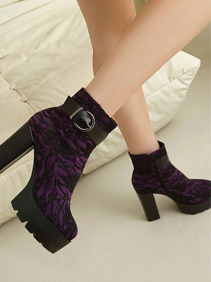 Bottes à plateforme en dentelle vintage avec talons épais