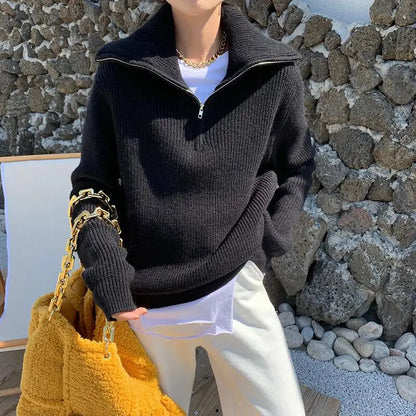 Pull épais en tricot avec col zippé confortable pour un style décontracté