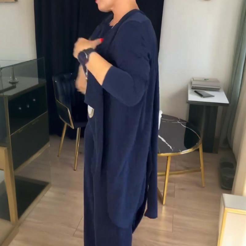 Ensemble chic 3 pièces : cardigan long, haut et pantalon