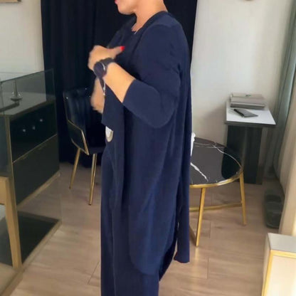 Ensemble chic 3 pièces : cardigan long, haut et pantalon