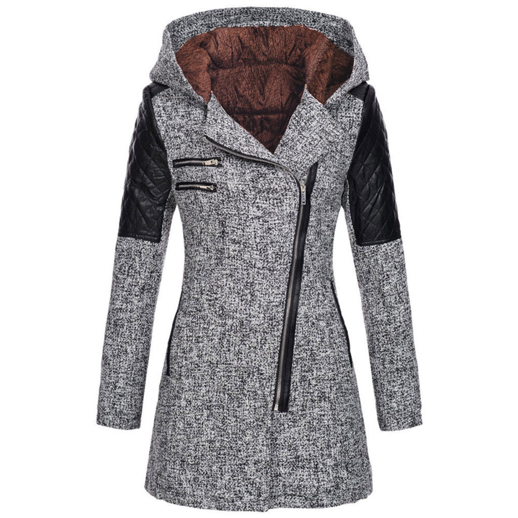 Manteau D'Hiver Matelassé en Laine avec Capuche pour Femme