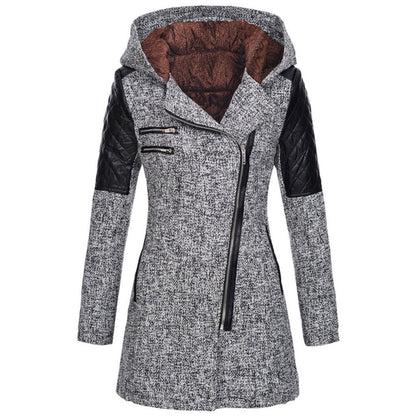 Manteau D'Hiver Matelassé en Laine avec Capuche pour Femme