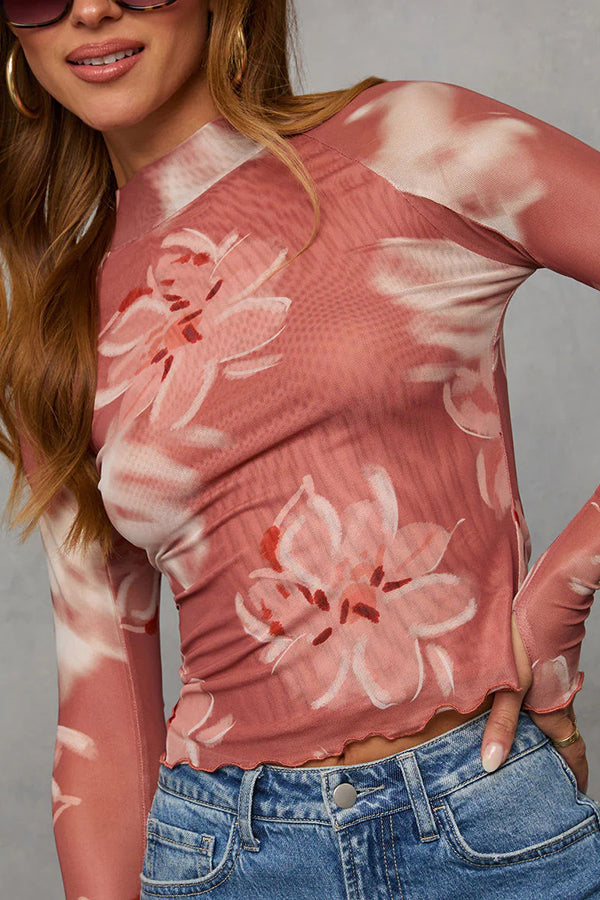 Haut décontracté à manches longues ajusté avec imprimé floral