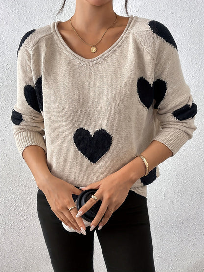 Pull douillet à motif cœur pour un style hivernal romantique