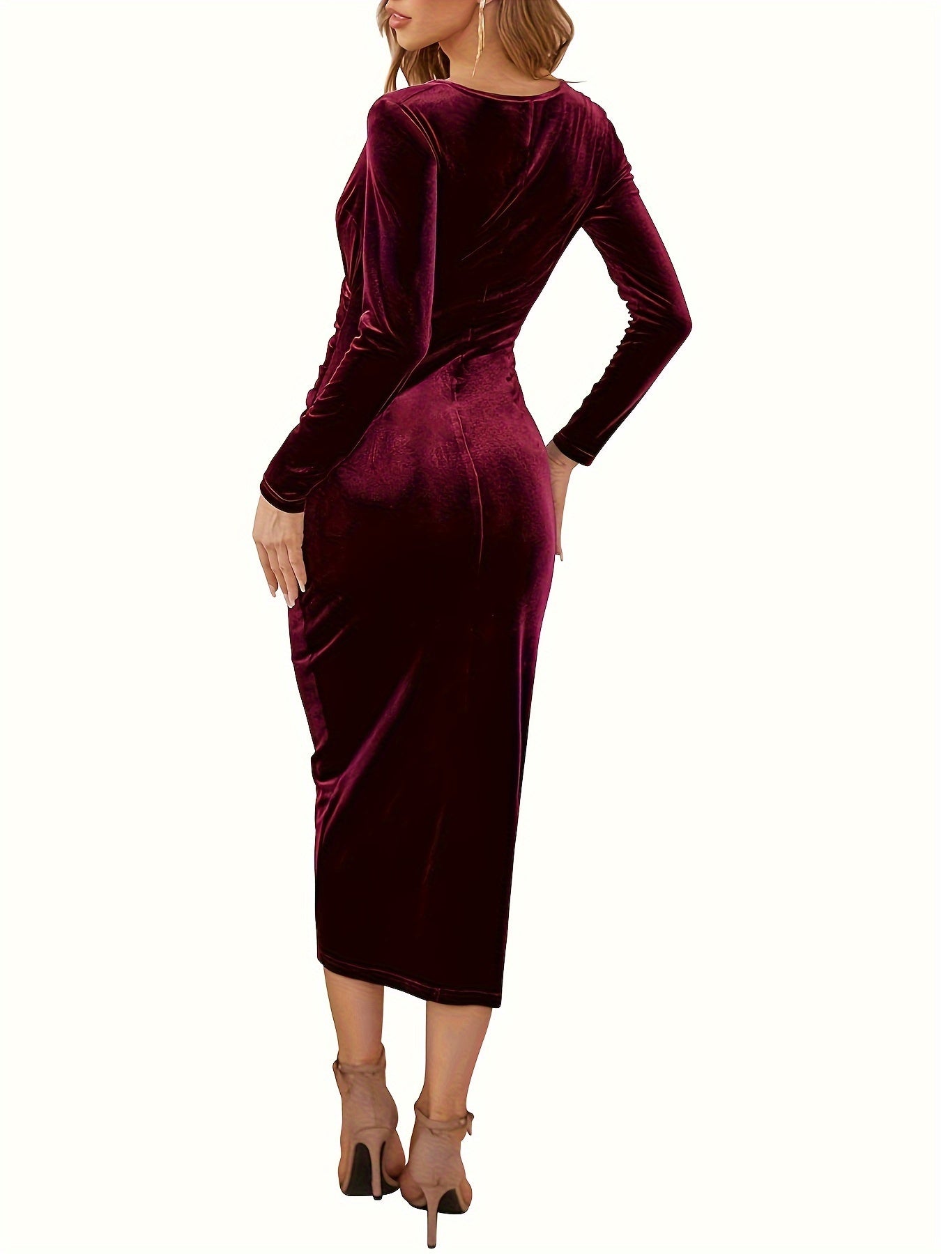 Robe moulante mi-longue luxueuse en velours femmes