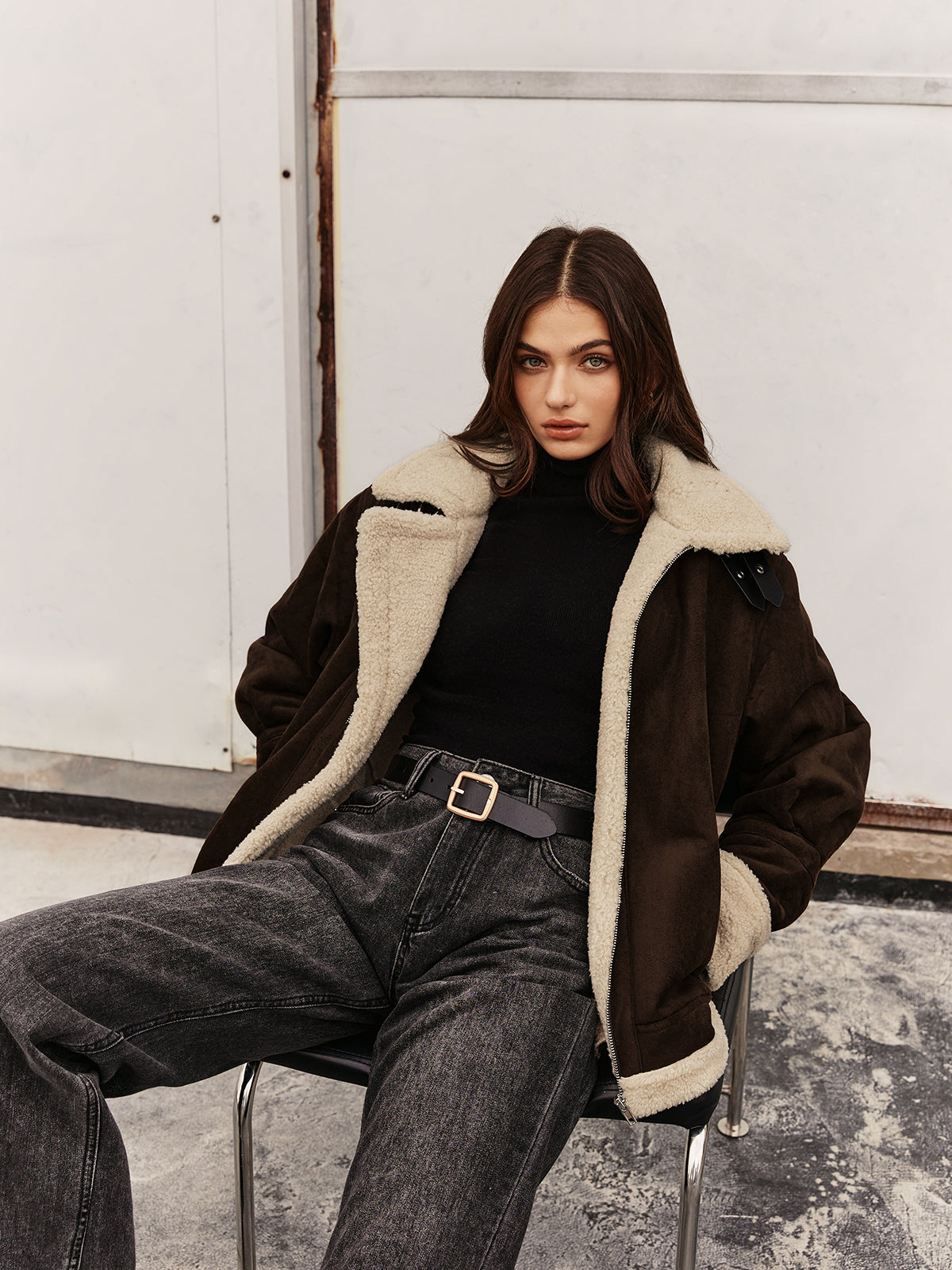 Veste vintage marron doublée en polaire avec coupe décontractée