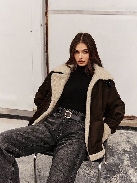 Veste vintage marron doublée en polaire avec coupe décontractée