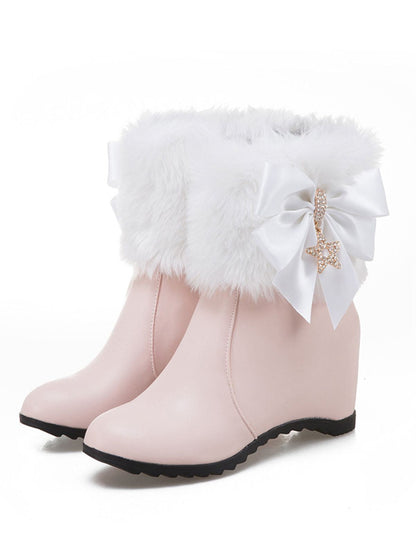 Bottes compensées vintage en fausse fourrure avec nœud et détail étoile