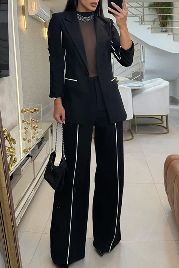 Ensemble Blazer Uni Chic et Pantalon Droit