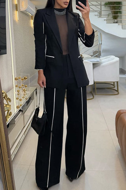 Ensemble Blazer Uni Chic et Pantalon Droit