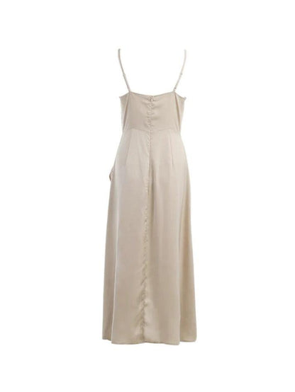 Robe midi élégante à col en V et fendue Beige femmes