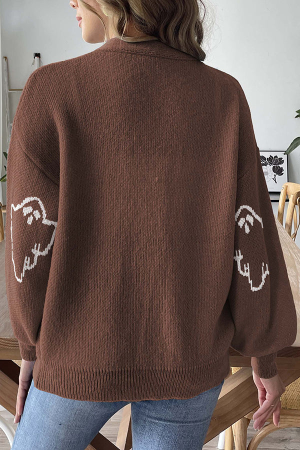 Pull en maille à boutons fantôme d'Halloween douillet