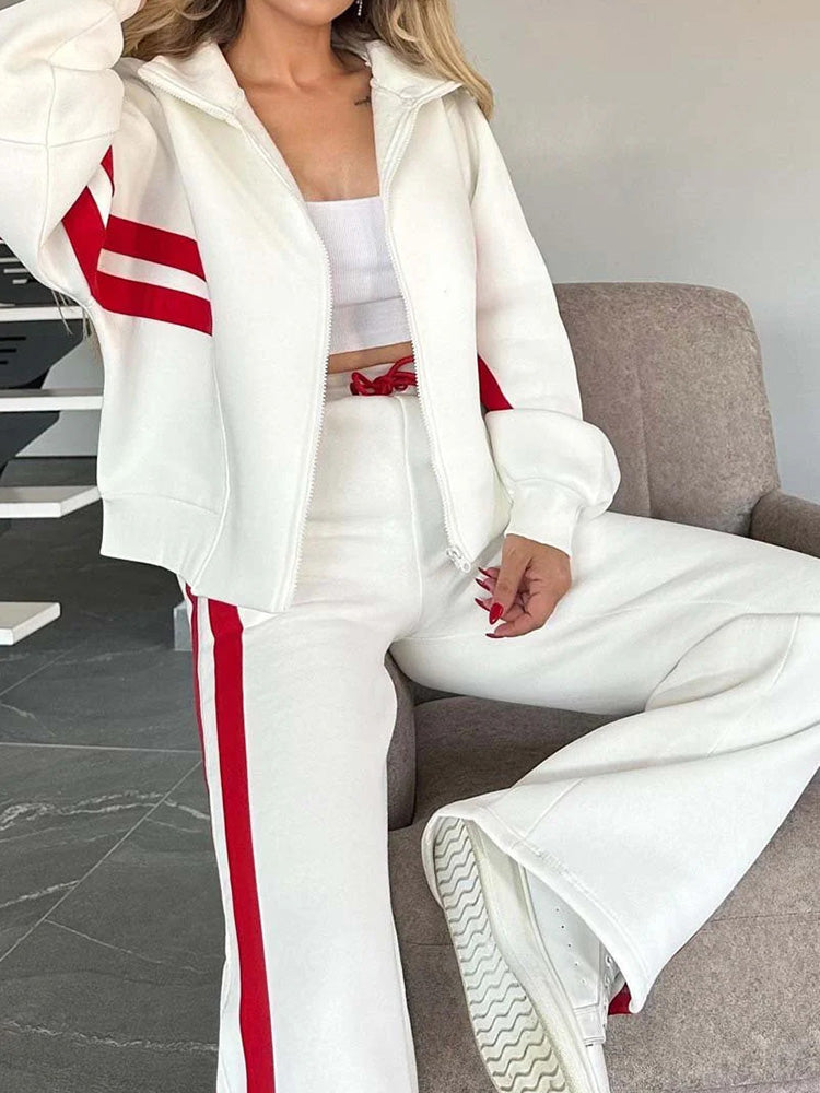 Ensemble décontracté confortable 2 pièces sweat-shirt zippé et pantalon