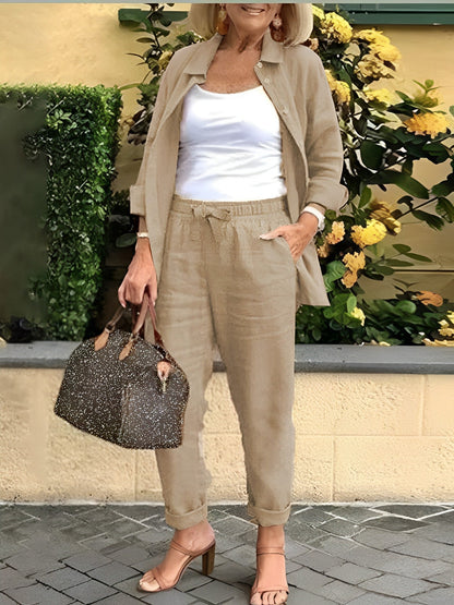 Ensemble Fluide Chemise Boutonnée Manches Longues et Pantalon