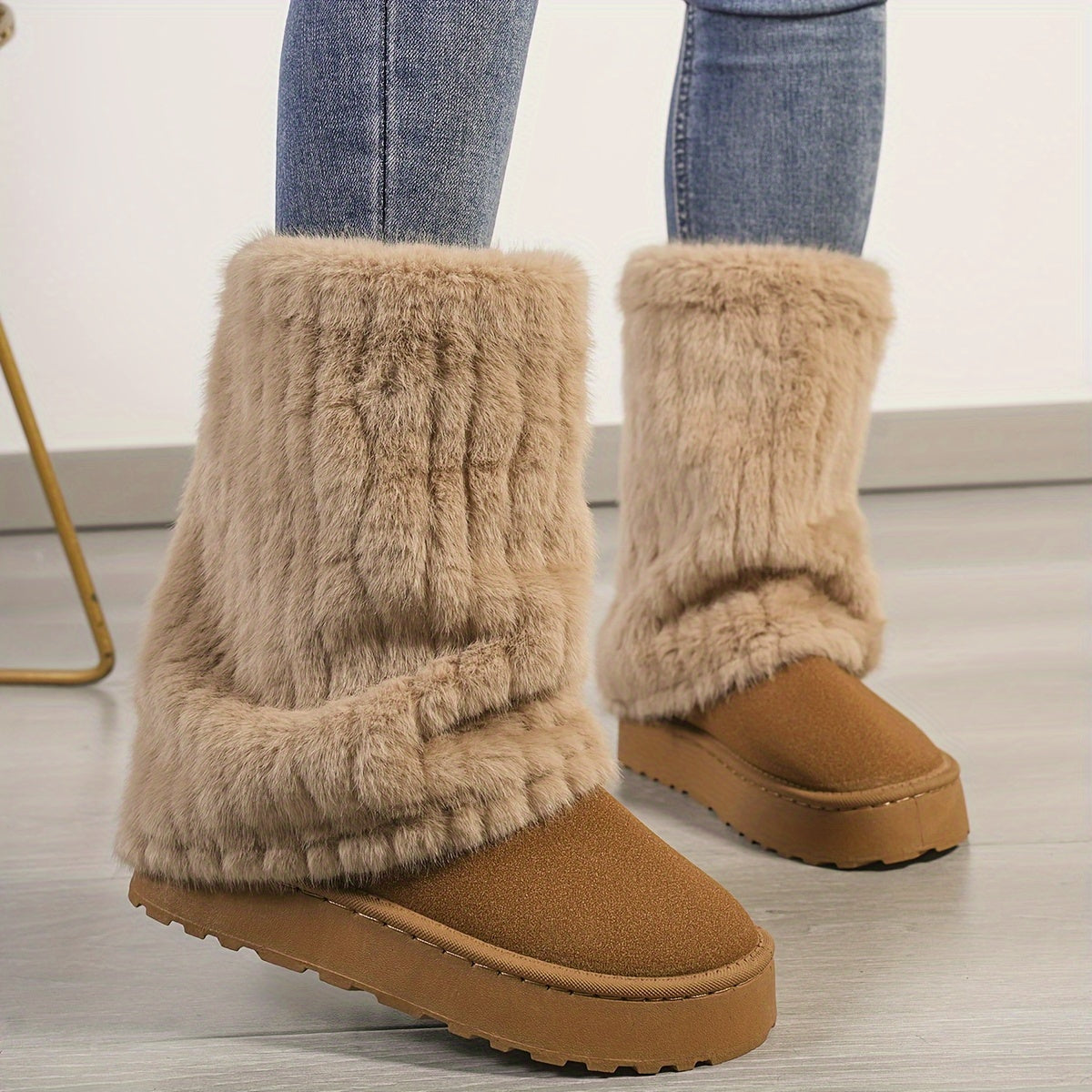 Bottes de Neige Mi Mollet en Peluche pour Femmes