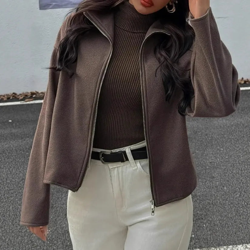 Veste décontractée courte avec col montant et fermeture éclair