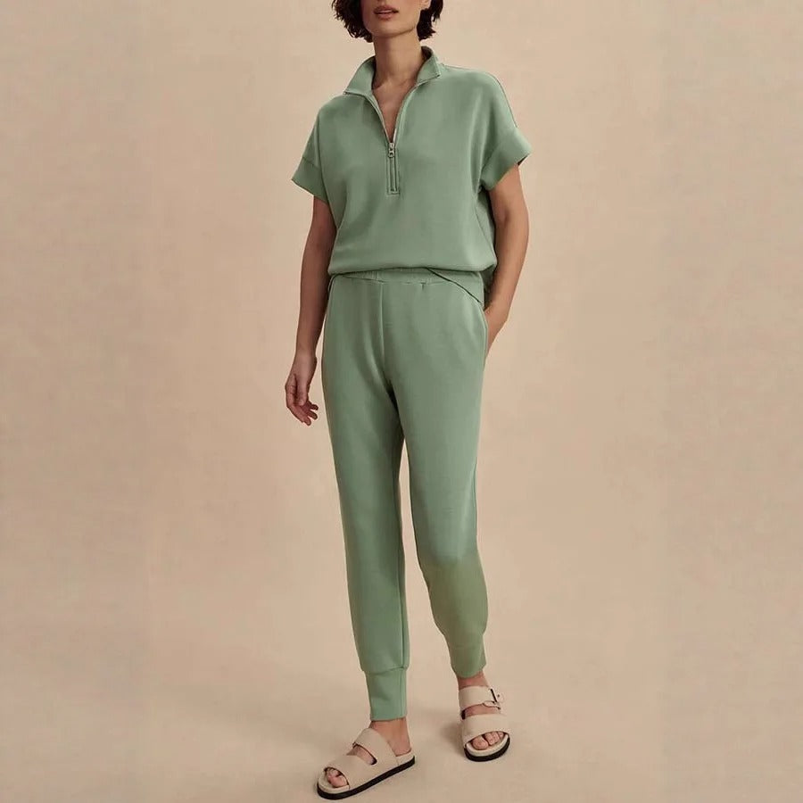 Ensemble lounge sweat-shirt à demi-fermeture éclair confortable et jogger