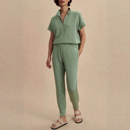 Ensemble lounge sweat-shirt à demi-fermeture éclair confortable et jogger