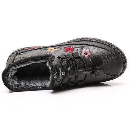 Confortables chaussures imperméables doublées de polaire avec broderie florale