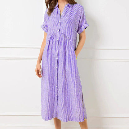 Robe chemise rayée pour femme avec revers et boutons