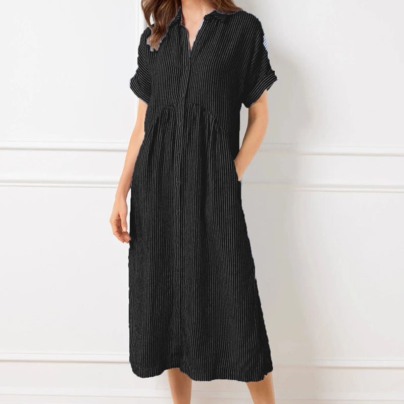 Robe chemise rayée pour femme avec revers et boutons