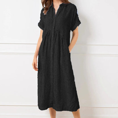 Robe chemise rayée pour femme avec revers et boutons